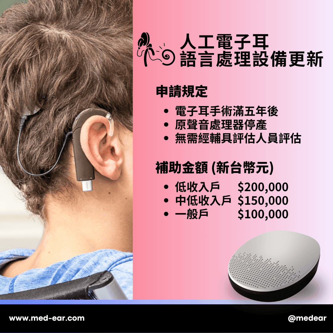 衛福部提供聲音處理器升級補助，符合條件者即可申請升級聲音處理器！立即提升語音理解力、改善噪音環境下聽力表現、更加輕巧舒適的設計！把握機會，升級聽見的每一天！